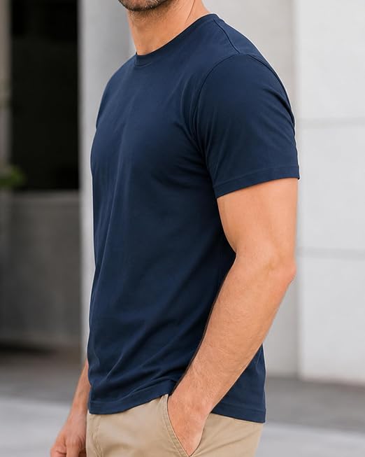 Men's Premium 100% Cotton Crew Neck T-Shirt - Classic Fit Short Sleeve Tee, Soft Breathable Casual Daily Wear