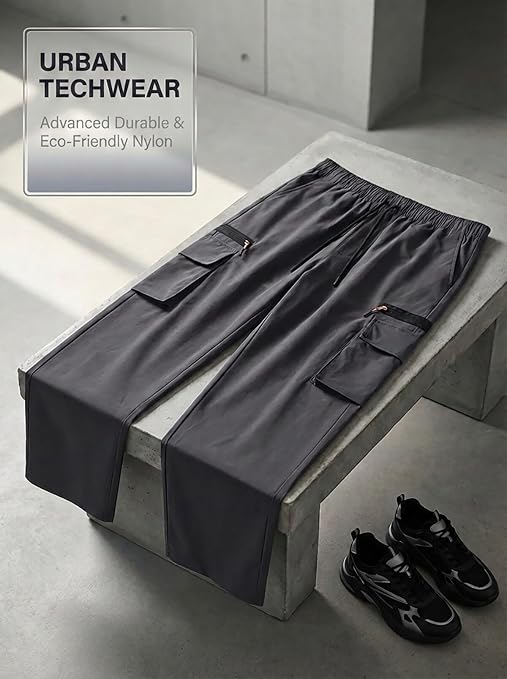 Men's Casual Cargo Pants - Lightweight Elastic Waist with Pockets Hiking Outdoor