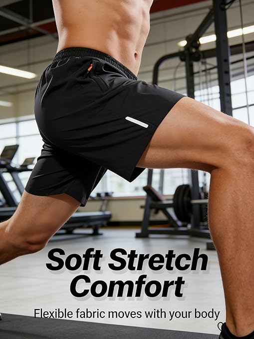 Men's Quick Dry Summer Shorts, 5 Inch Lightweight Breathable Sports Shorts with Elastic Waist, Casual Beach Running Gym Shorts for Men
