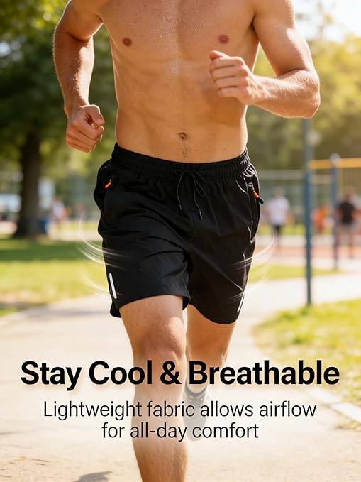 Men's Quick Dry Summer Shorts, 5 Inch Lightweight Breathable Sports Shorts with Elastic Waist, Casual Beach Running Gym Shorts for Men