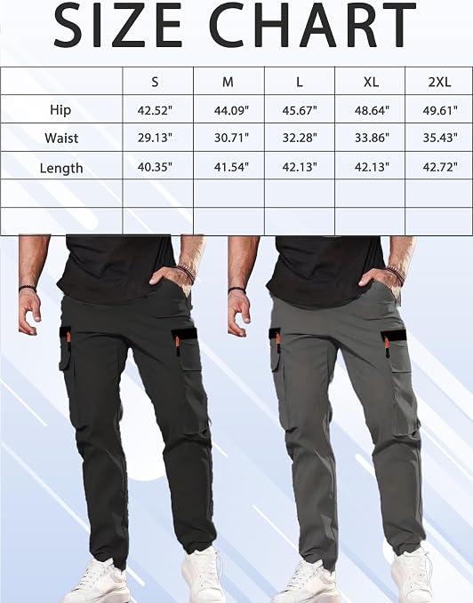 Men's Casual Cargo Pants - Lightweight Elastic Waist with Pockets Hiking Outdoor