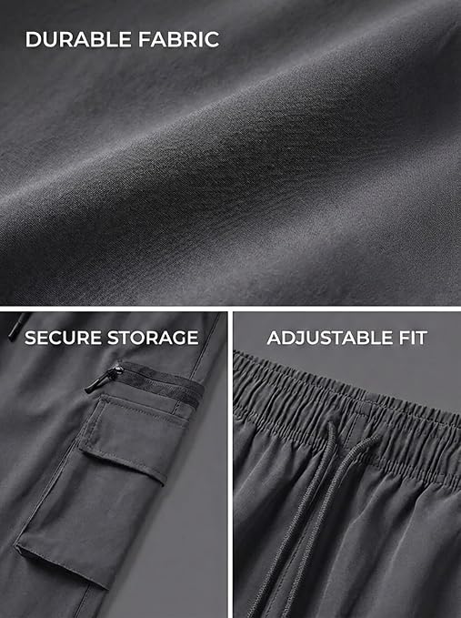 Men's Casual Cargo Pants - Lightweight Elastic Waist with Pockets Hiking Outdoor