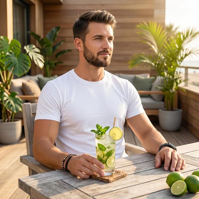 Men's White Crew Neck T-Shirt, Casual Short Sleeve Solid Tee, Soft Breathable Cotton Summer Top for Daily Wear M-XXL
