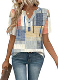 Women Tops Short Sleeve Button Dressy Tunic Summer V Neck T-Shirts Casual Pleated Fashion Blouses Shirts